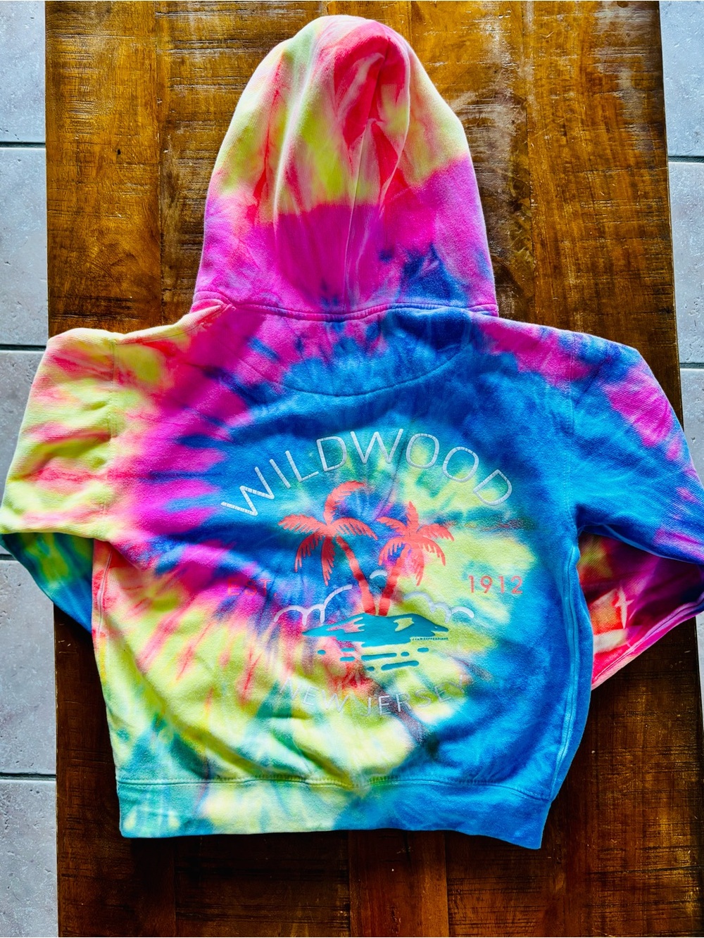 Wildwood, NJ Tie-Dye Zip Hoodie - Multi Color Kids Zip-Up Sweatshirt XL - Picture 6 of 6